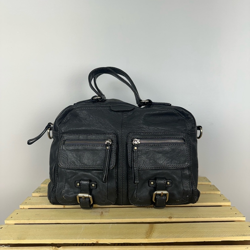 Grey Italian Leather Banana Republic Handbag with Pockets